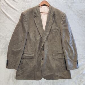 Oscar De La Renta Mens Brown Wool Houndstooth 2 Button Blazer Size 48L Business